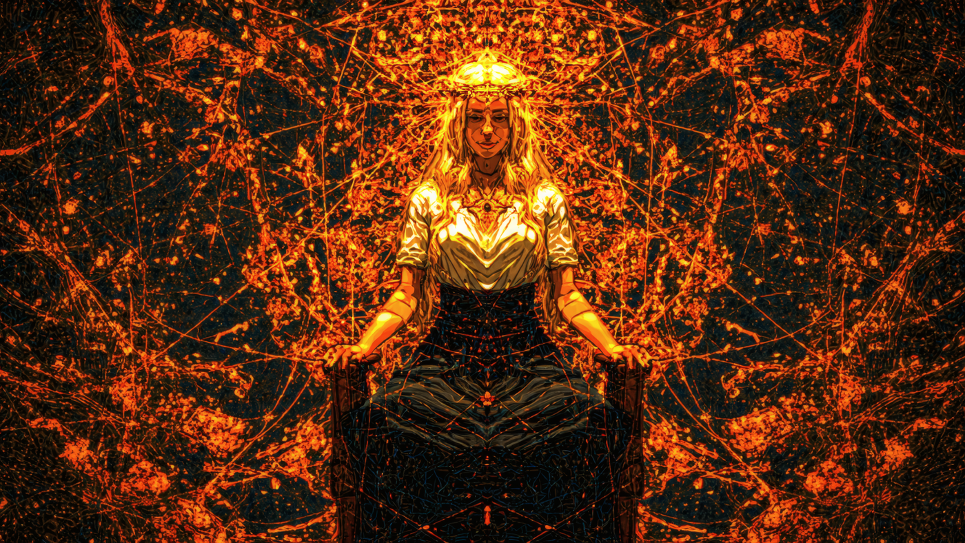 Woman on Throne Abstract Orange Art