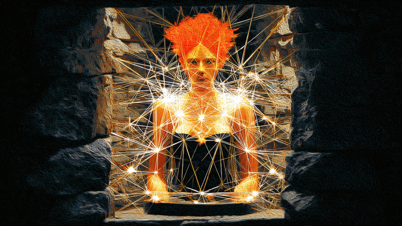 Abstract Woman Surrounded by Light Shapes