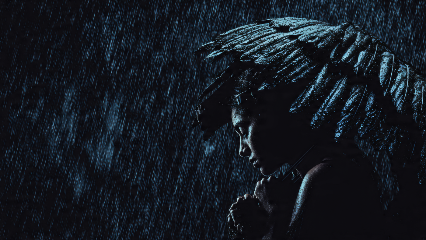 Fallen Angel Standing in Rain Dark Cinematic 3