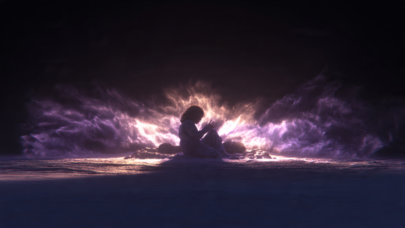 Silhouette of Person with Glowing Background