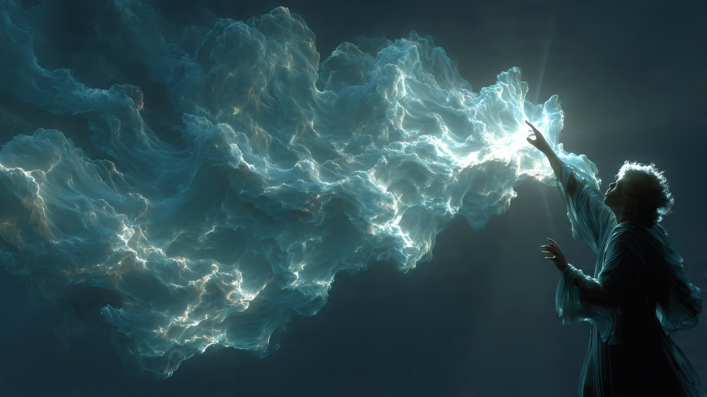 Person Creating Energy Cloud Abstract Art