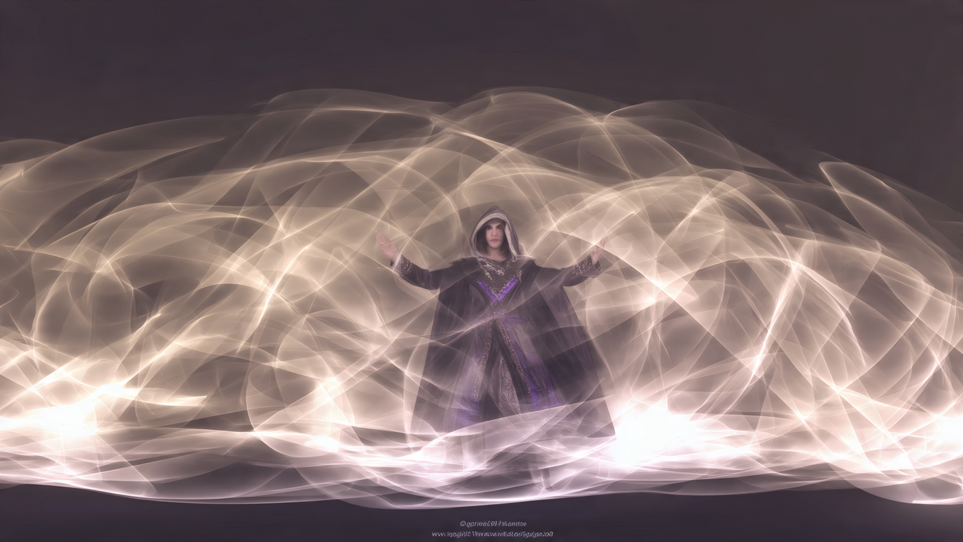 Woman in Robe Surrounded by Light