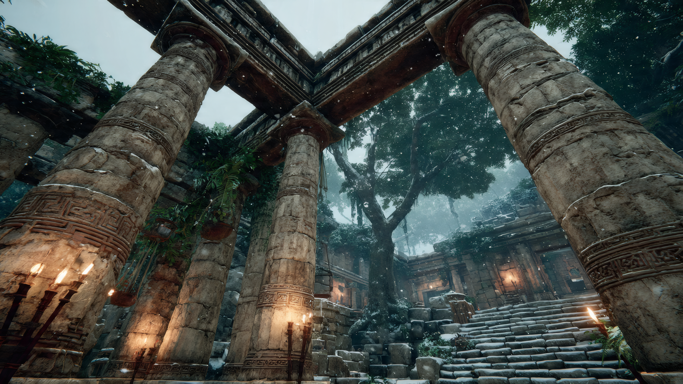 Ancient Ruins in Winter Landscape