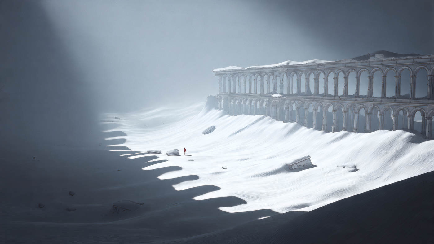 Ancient Ruins in a Winter Landscape Wallpaper