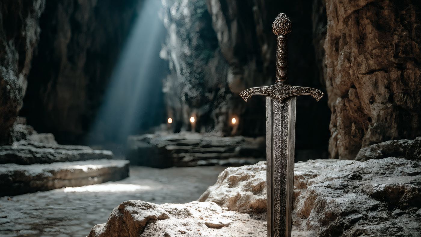 Medieval Sword in Cave with Sunlight