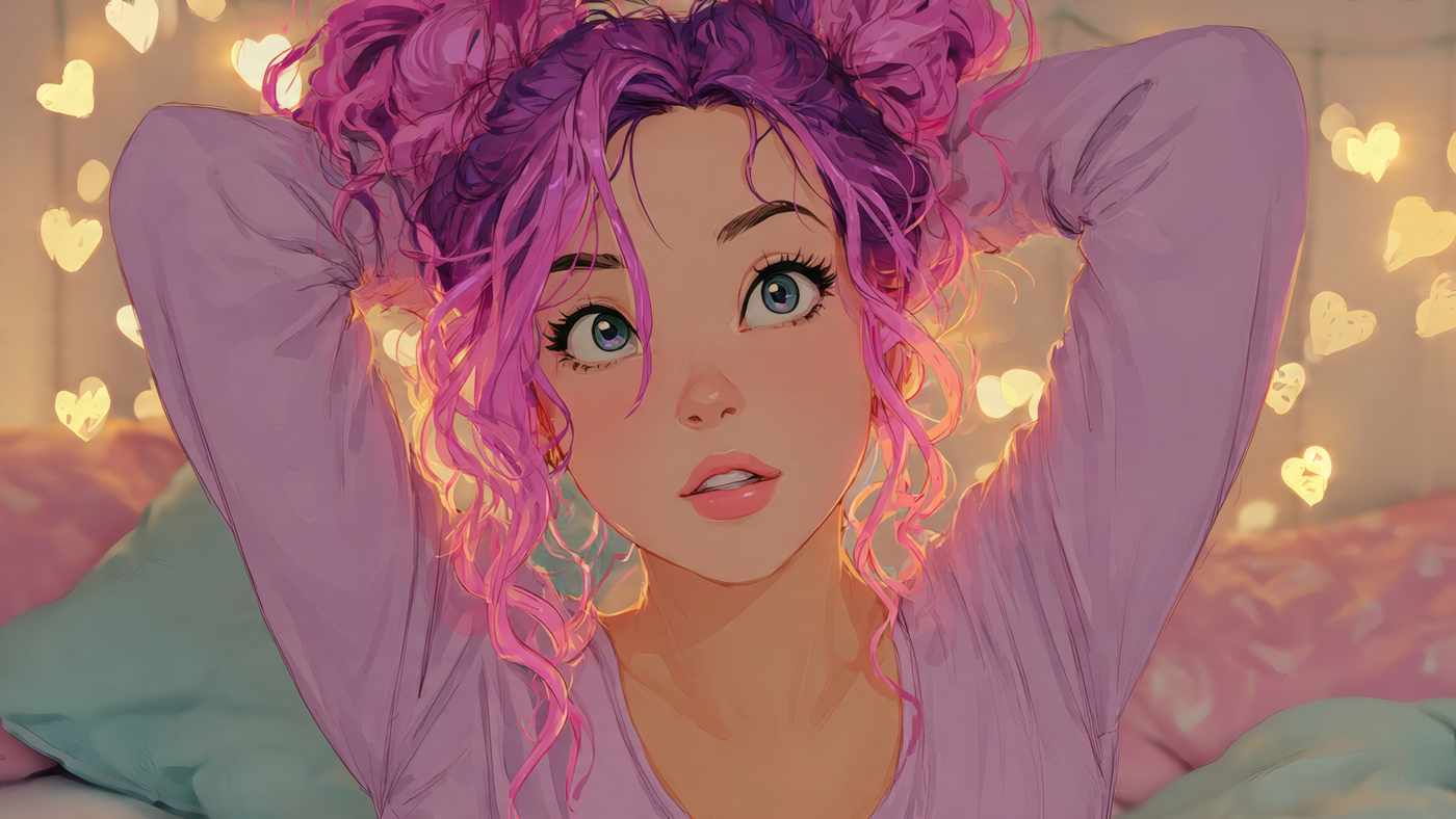 Anime Girl with Curly Pink Hair