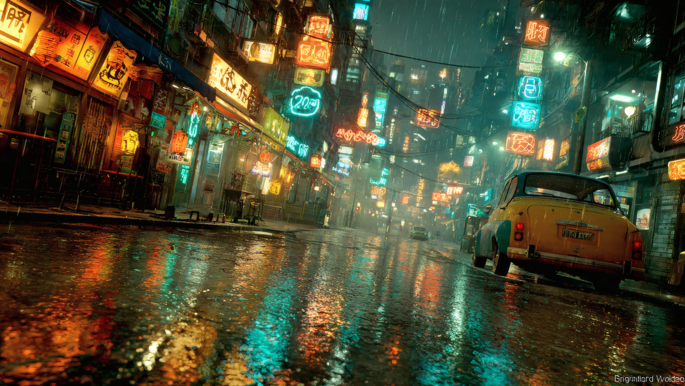 City Street at Night in the Rain