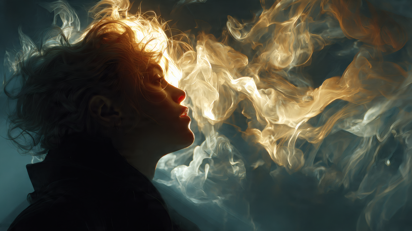 Woman with Smoke and Light Abstract Art