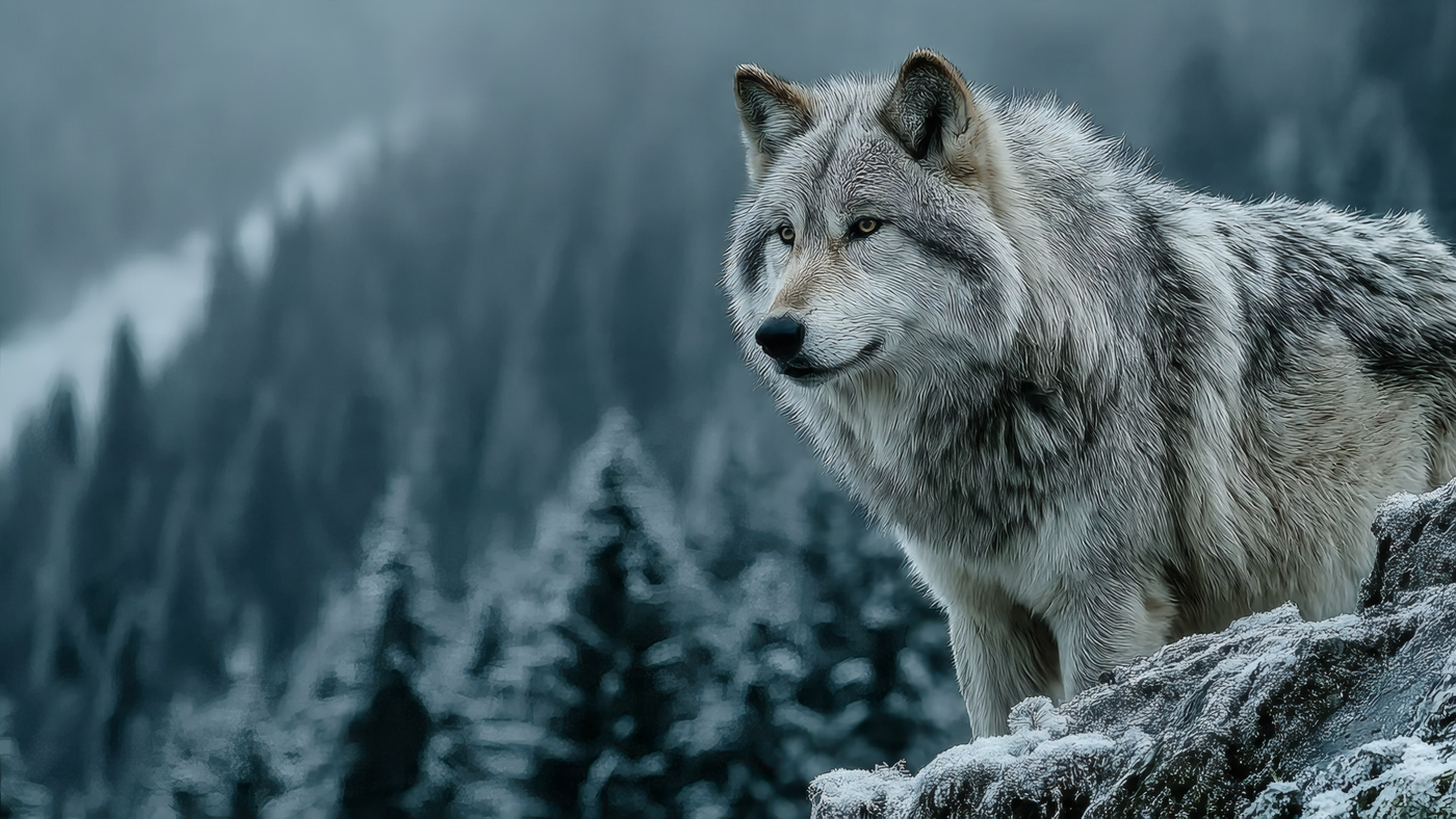 Portrait of a Majestic Gray Wolf Wallpaper