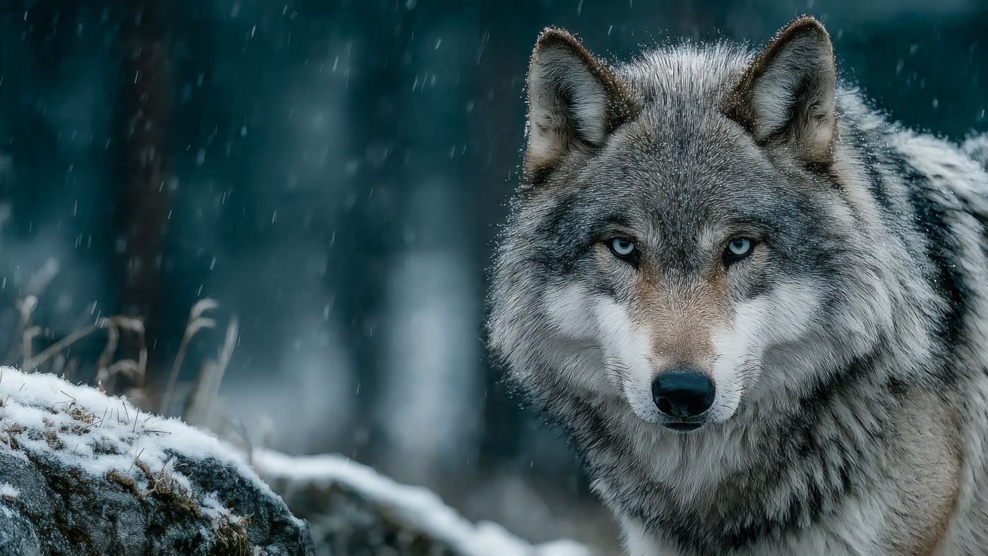 Wolf Portrait in Winter Scenery Wallpaper
