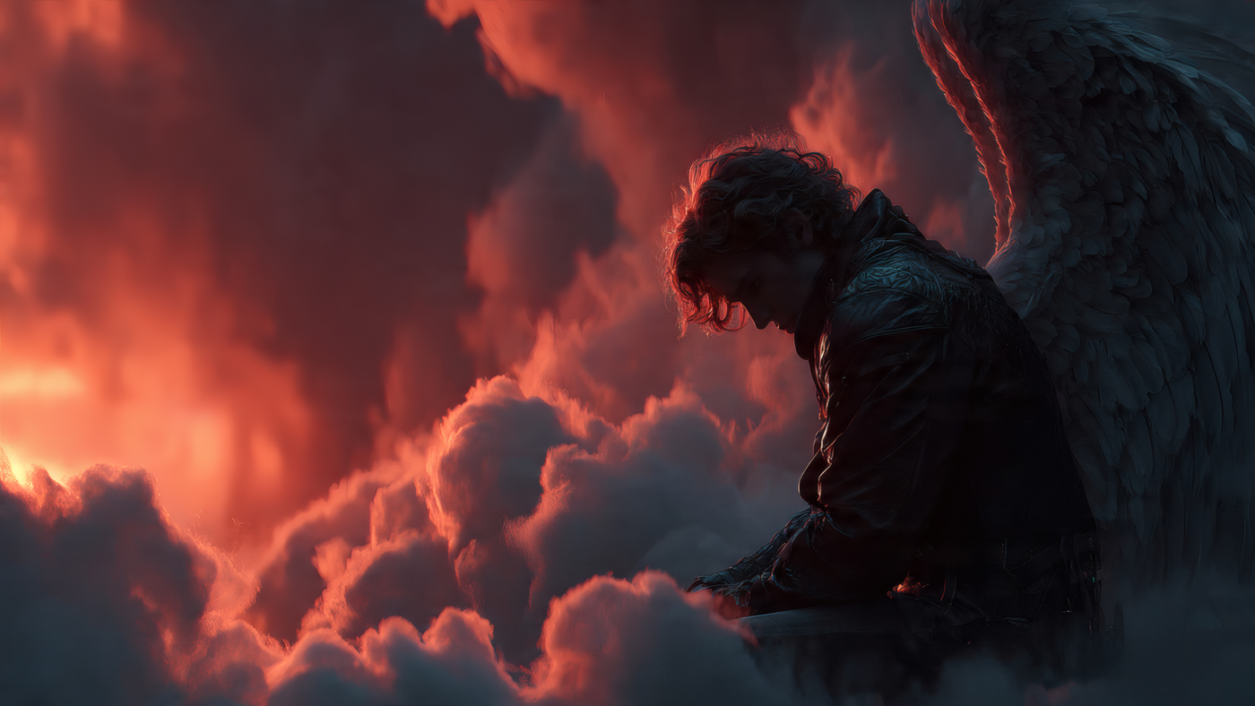 Winged Figure in Clouds Fantasy Art