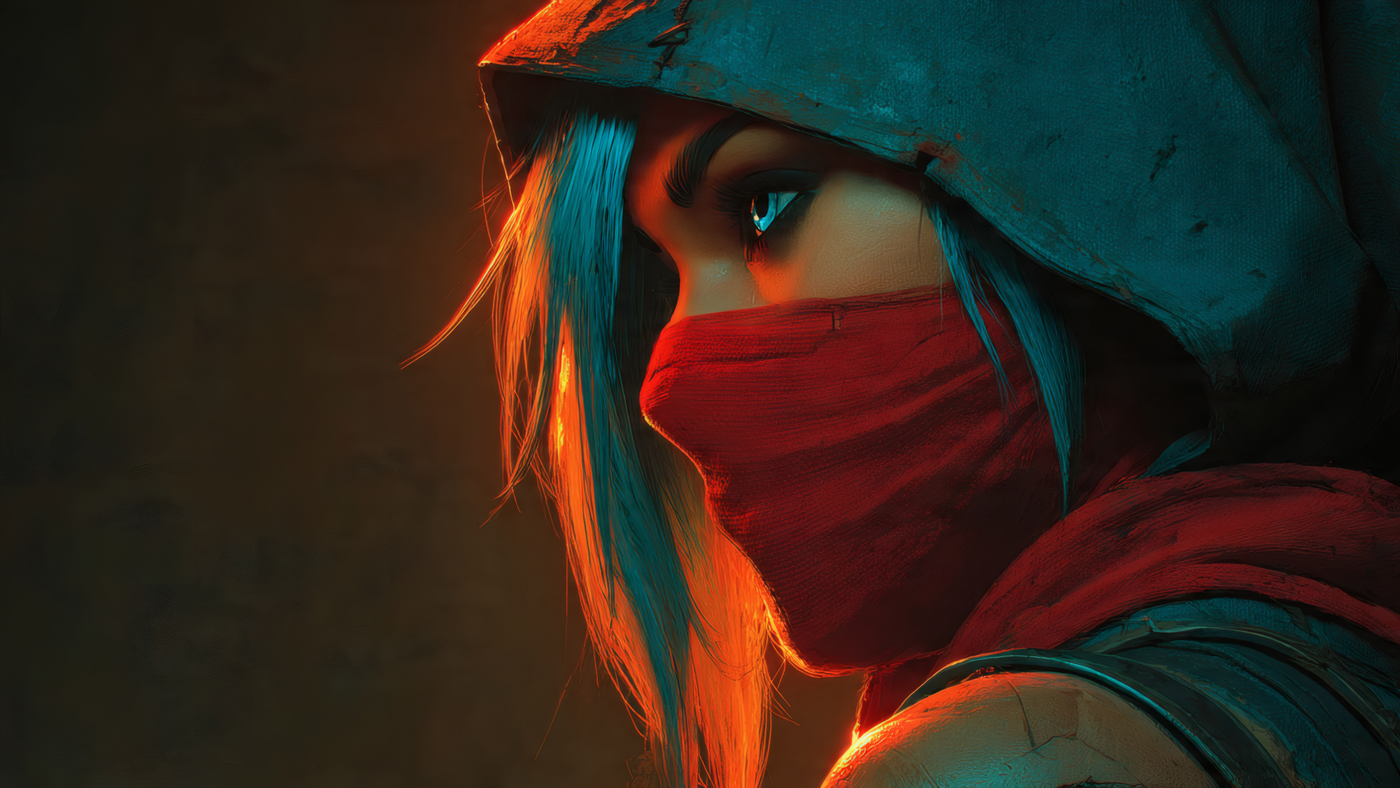 Hooded Figure with Red Mask