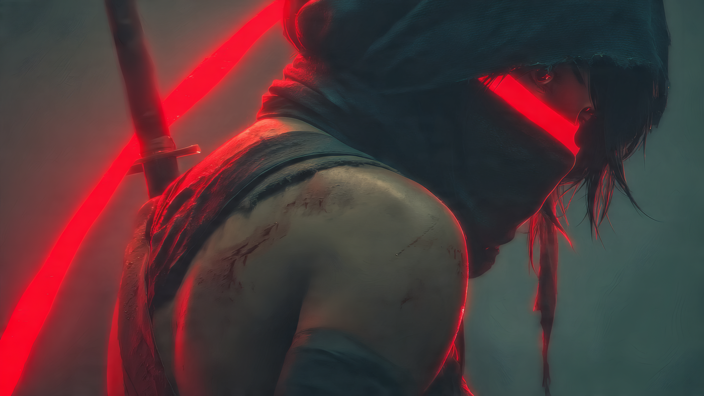 Hooded Figure with Neon Red Light Wallpaper