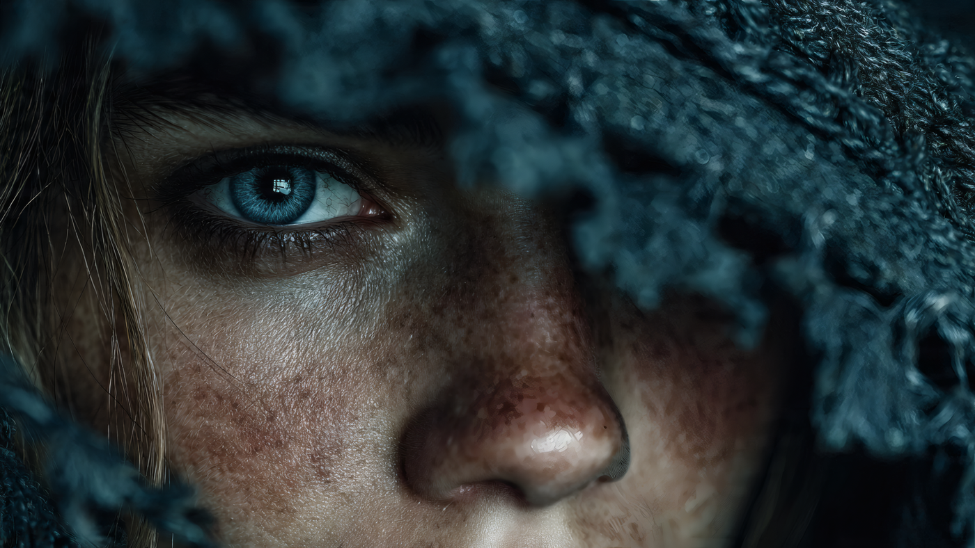 Close up of a Face with Blue Eyes