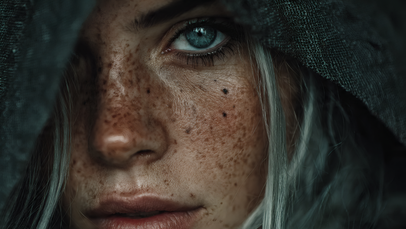 Freckled Face with Striking Blue Eye