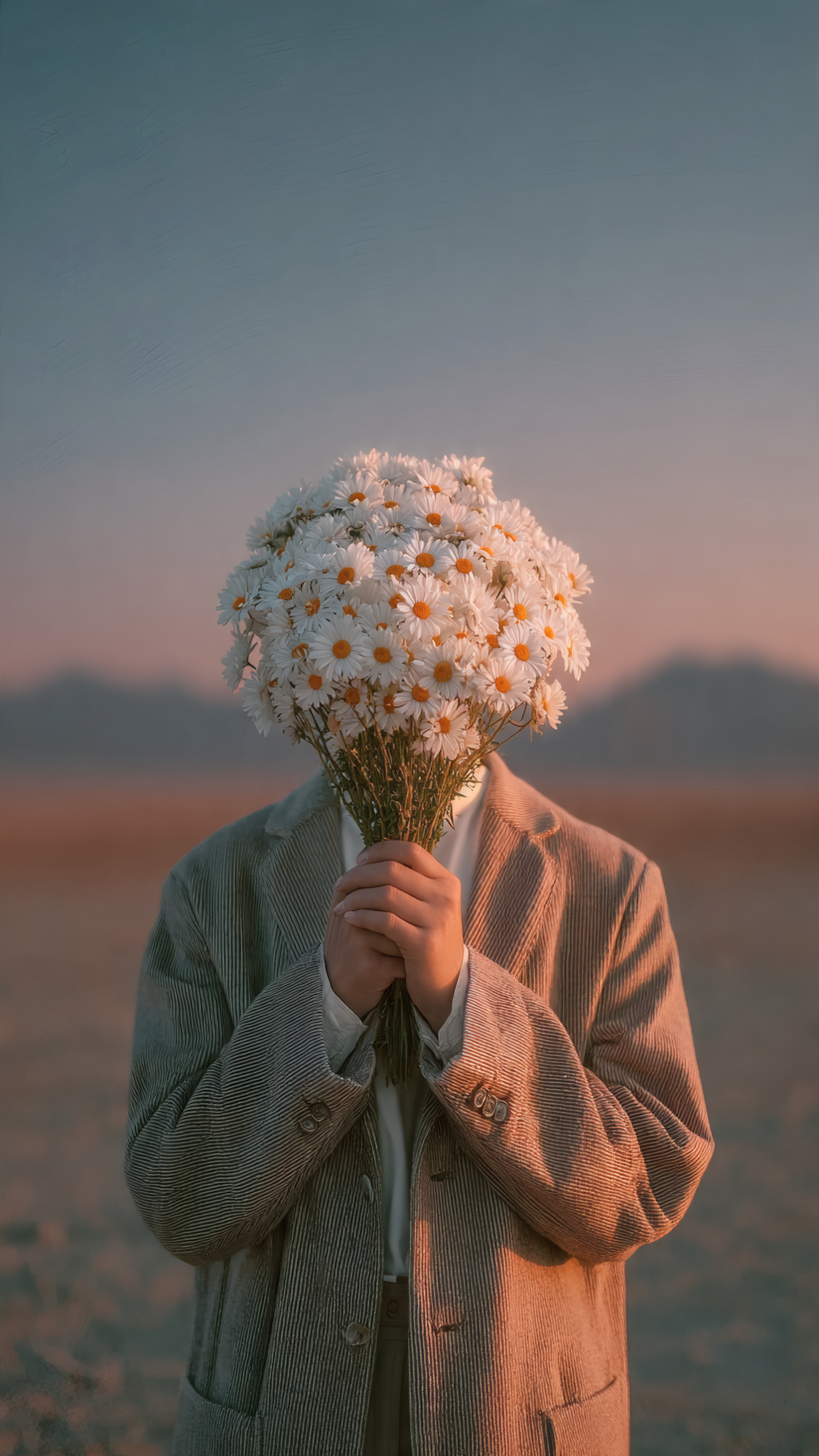 Person with Daisies Covering Their Face