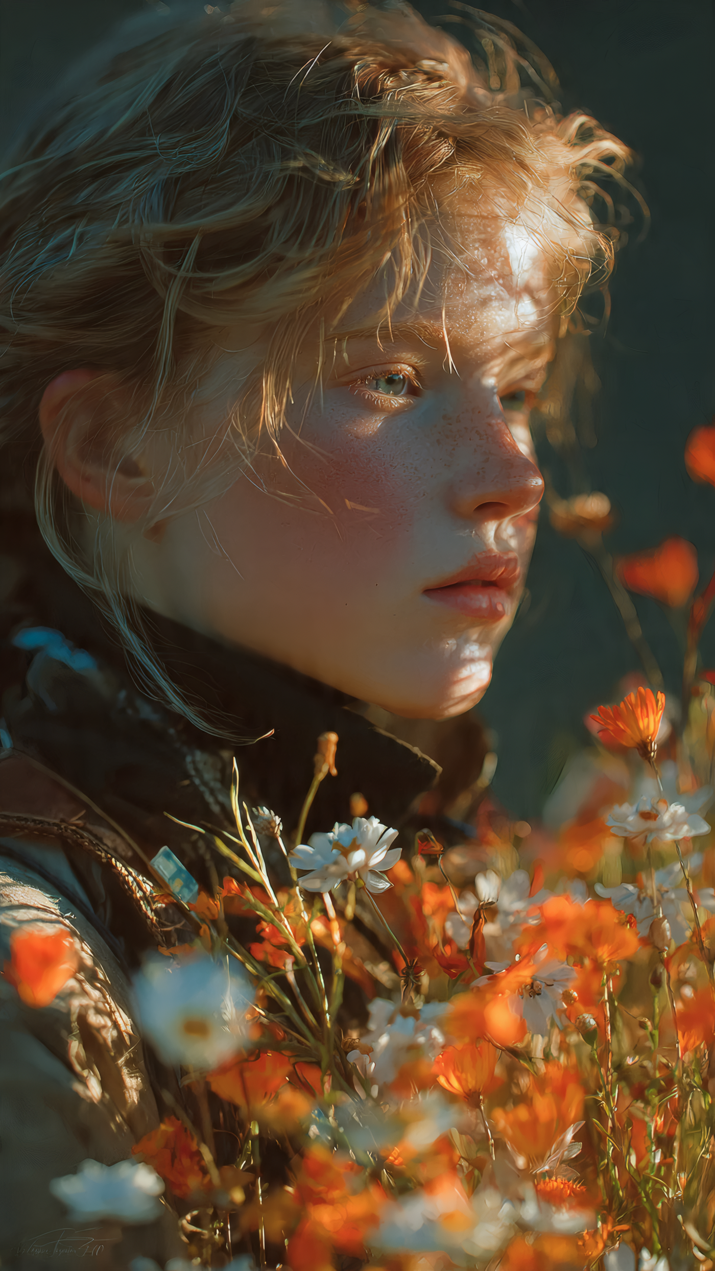 Girl with Flowers Portrait