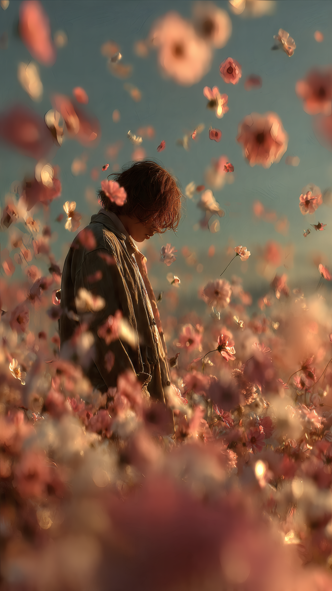 Person in a Field of Pink Flowers