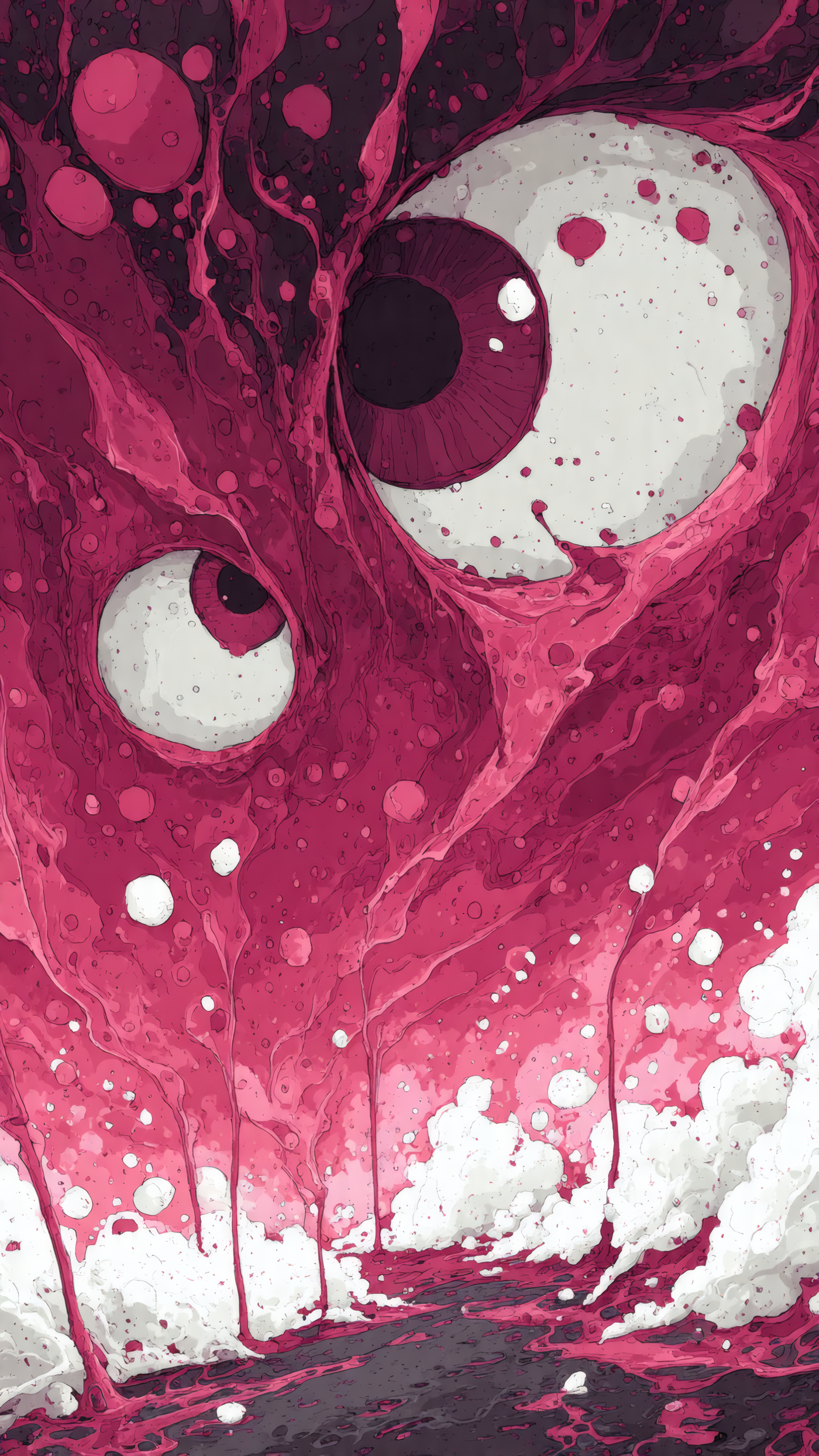 Surreal Illustration of Eyes and Red Splatter