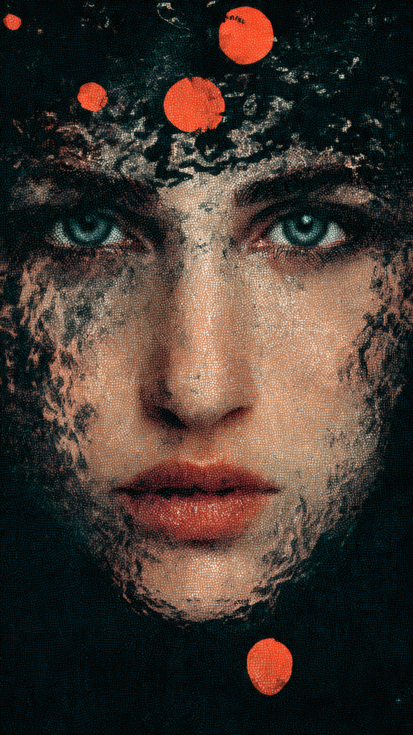 Mosaic Woman Face with Red Spots