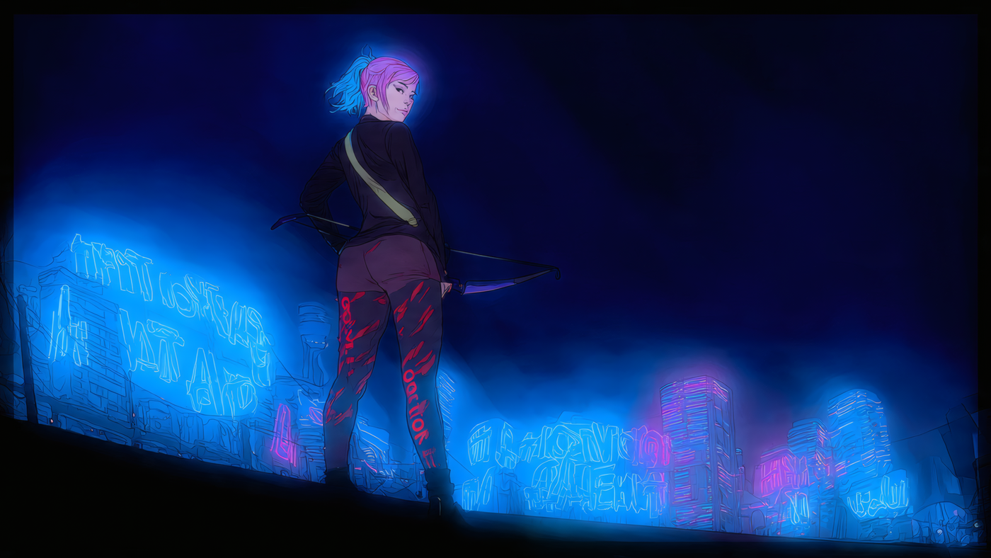 Neon City Archer Woman Artwork Wallpaper