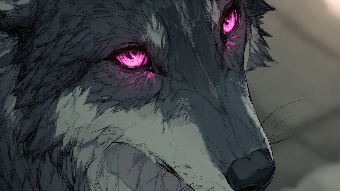 Wolf with Glowing Pink Eyes Artwork