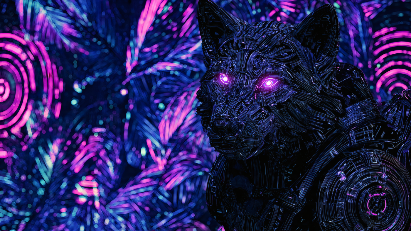 Neon Cyberpunk Wolf Art Sculpture Wallpaper