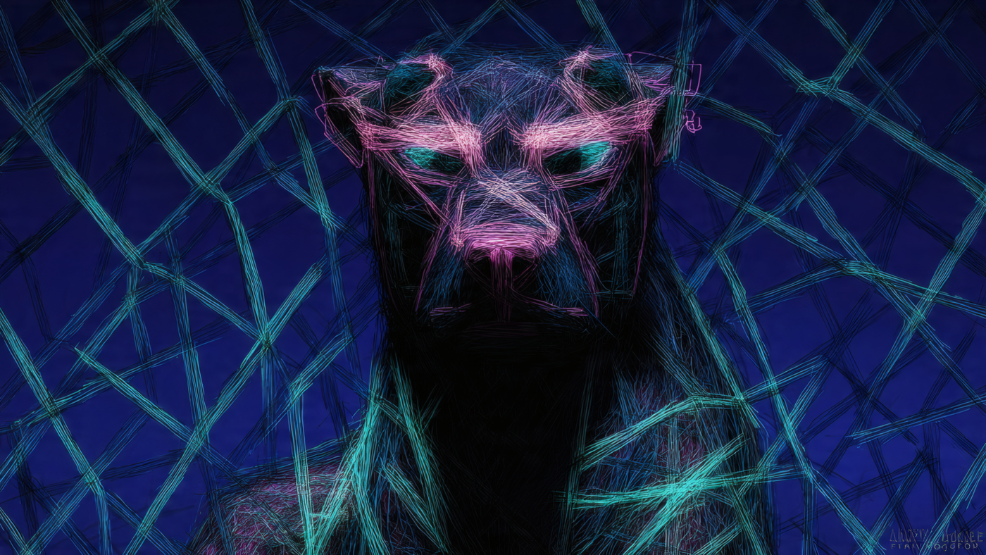 Abstract Dog Portrait with Pink and Teal Lines