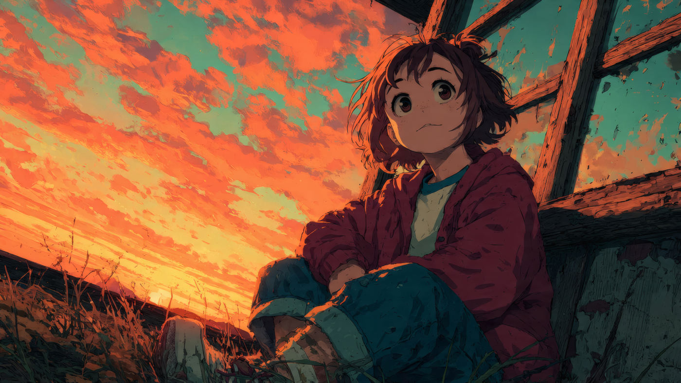 Anime Girl Watching a Sunset