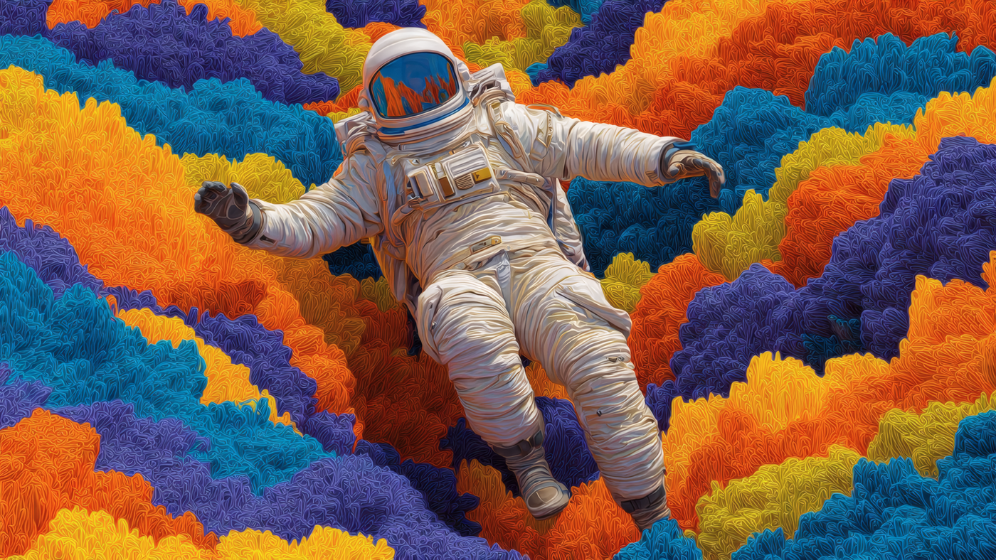 Astronaut in Space on Colorful Terrain Art
