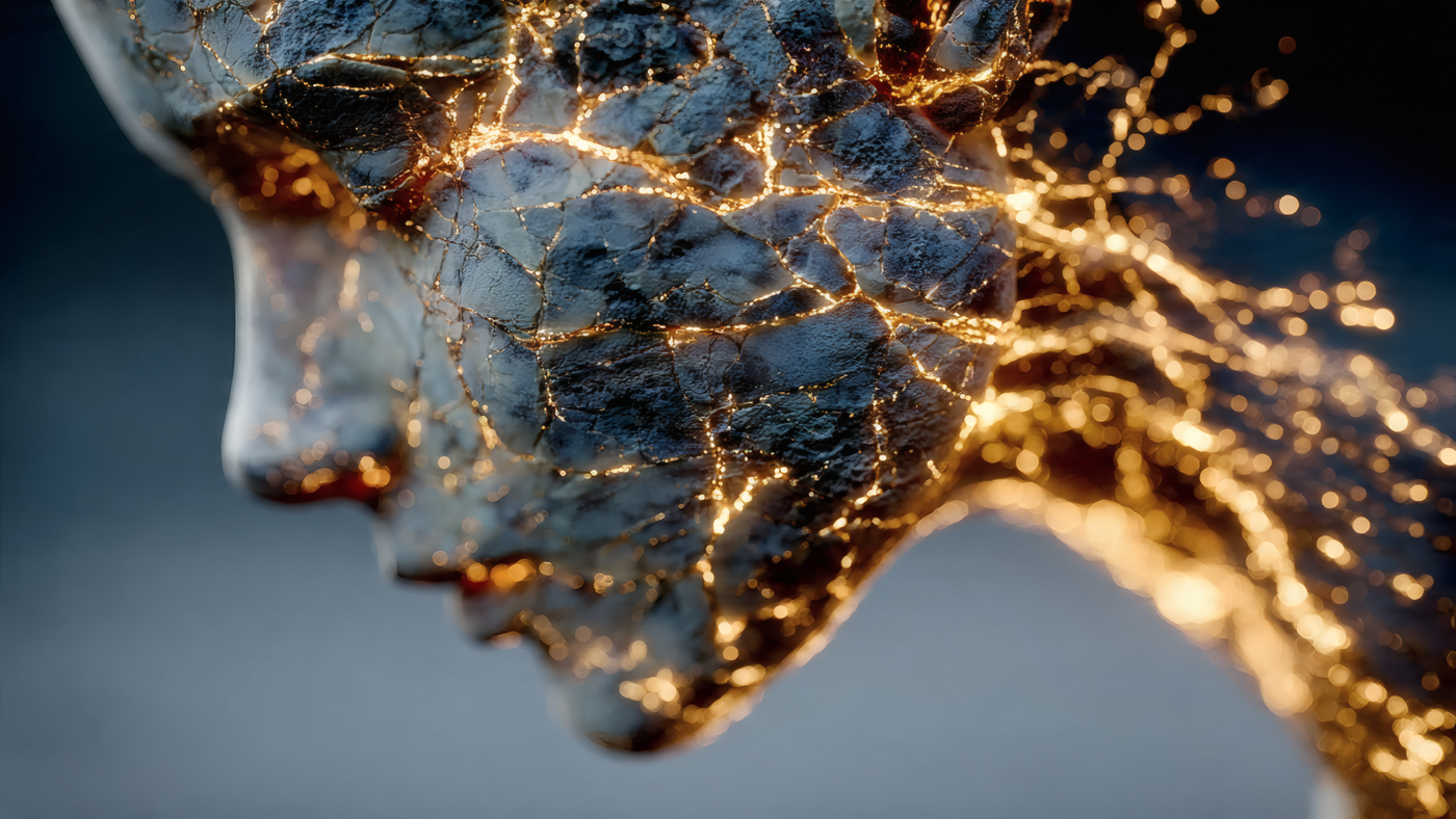 Cracked Head with Golden Light Abstract Art