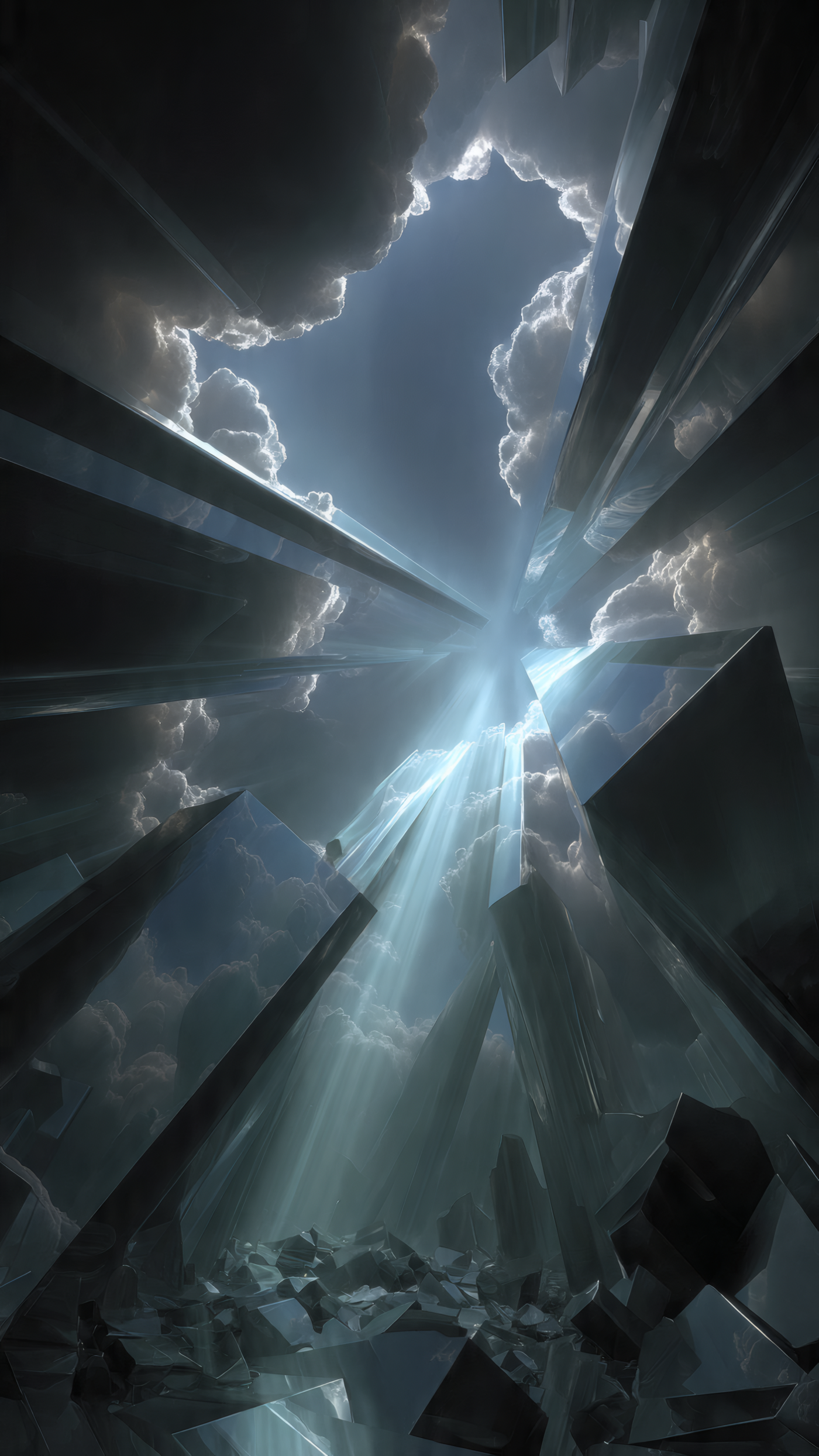 Crystal Landscape with Sun Rays