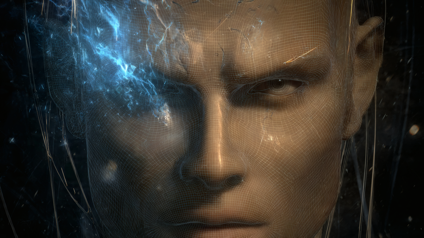 Wireframe Face with Energy Effect