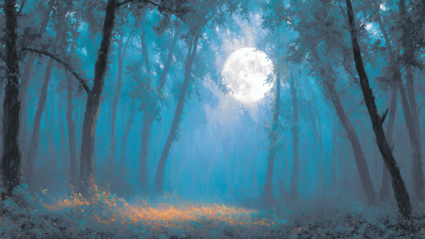 Mystical Moonlit Forest Painting