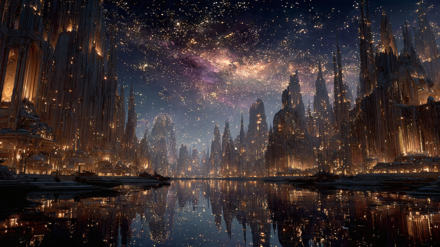 Futuristic Cityscape Under a Starry Sky