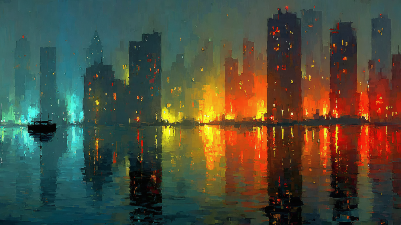 City Skyline at Night Art Painting
