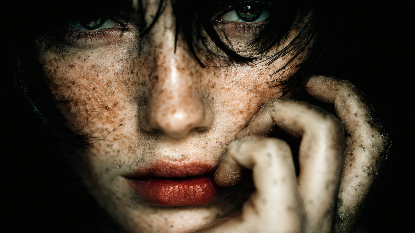 Freckled Face Close up Portrait
