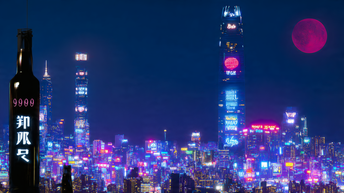 Cyberpunk City with Neon Lights and Skyscrapers