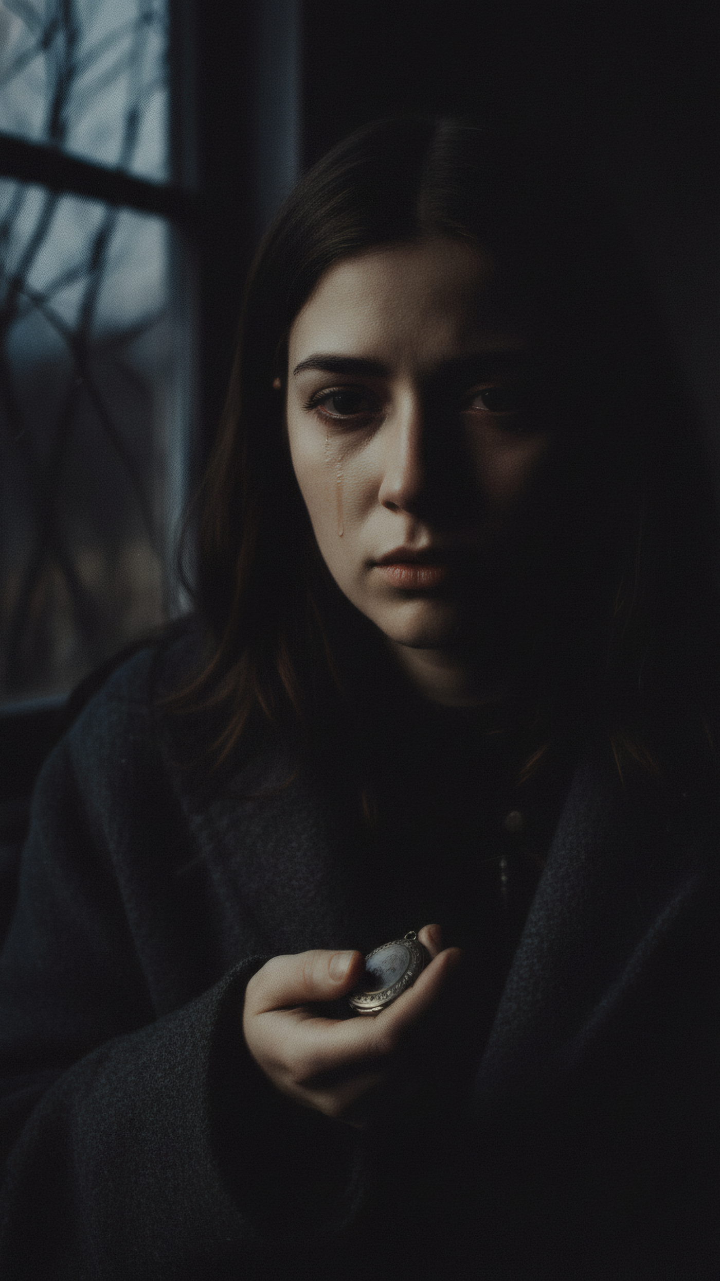 Sad Woman with Locket in Hand