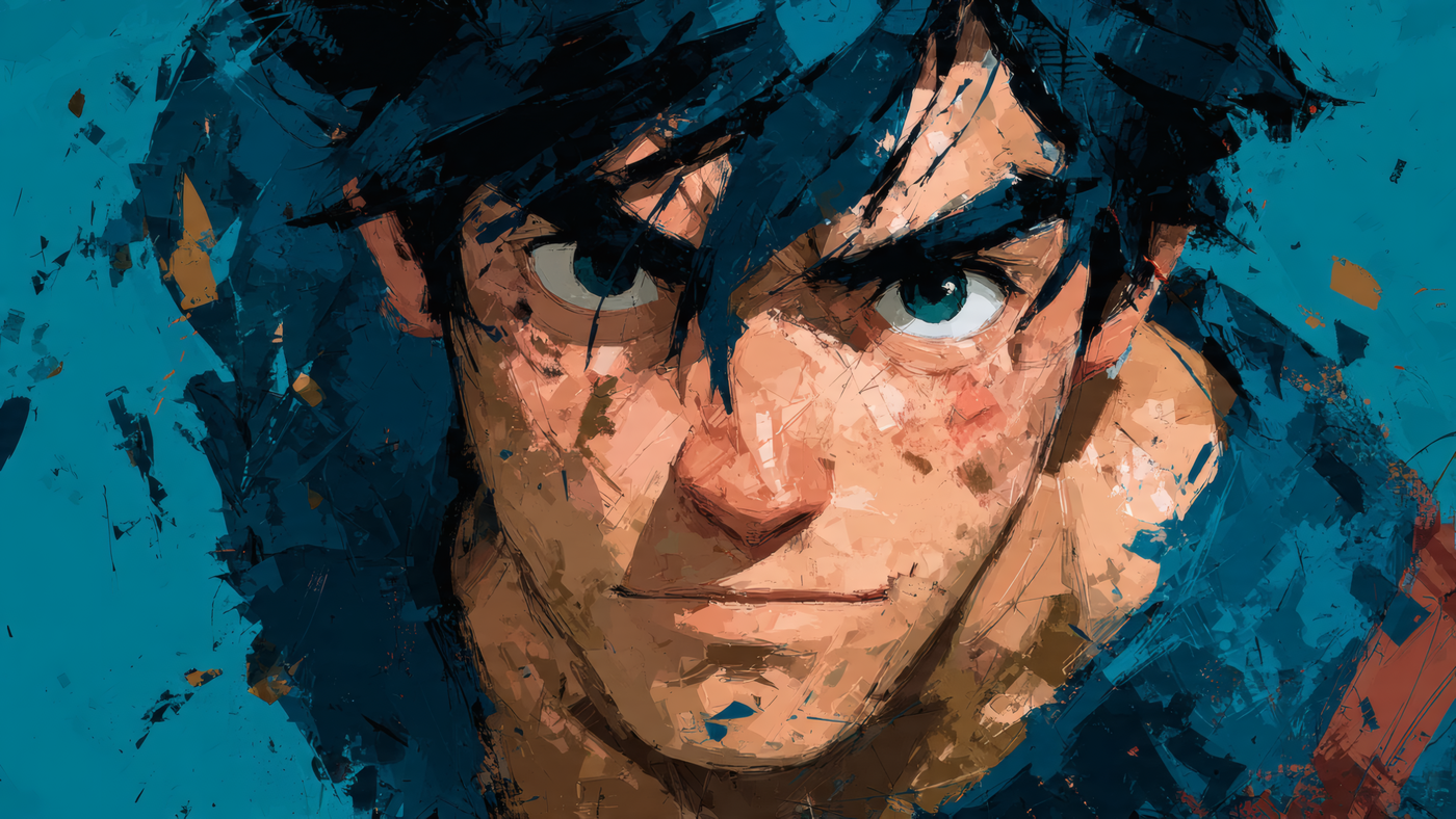 Anime Character Portrait with Blue Hair