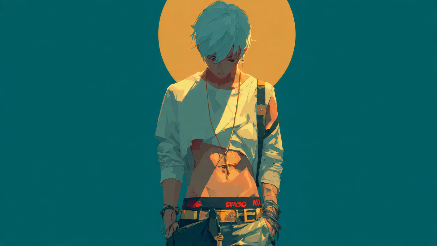 Anime Guy with White Hair and Abs