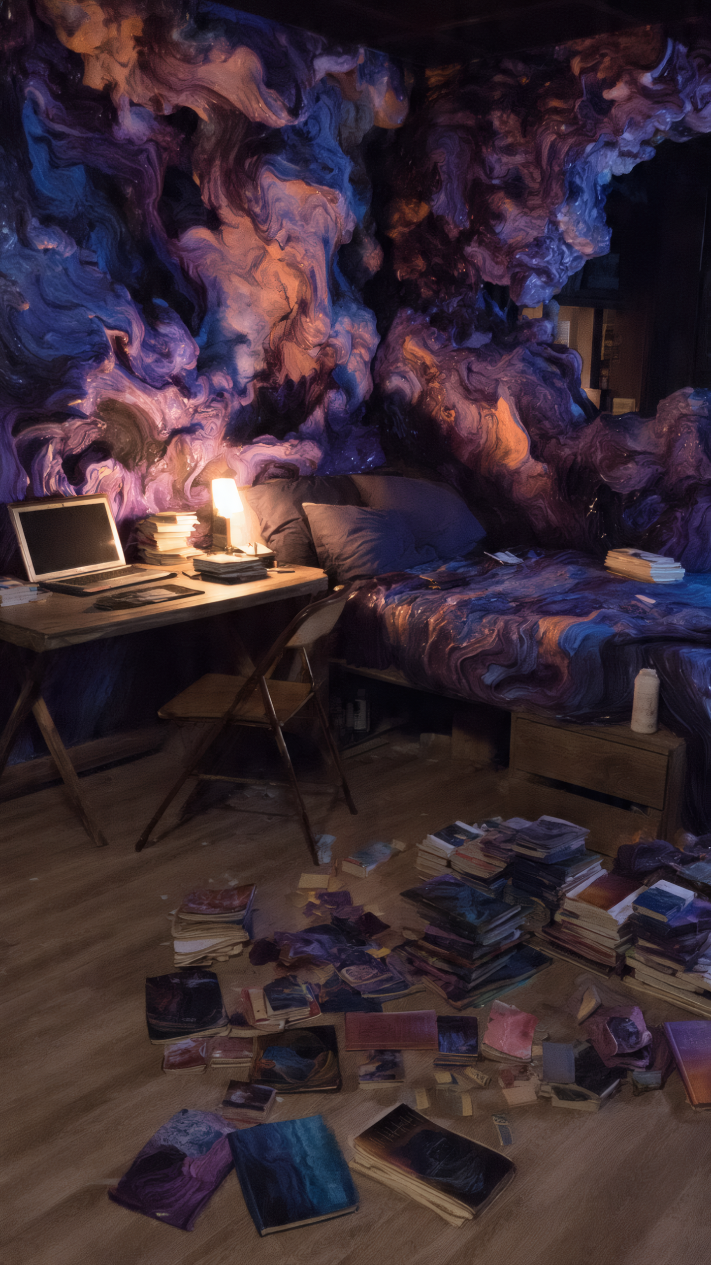 Abstract Room with Laptop and Books