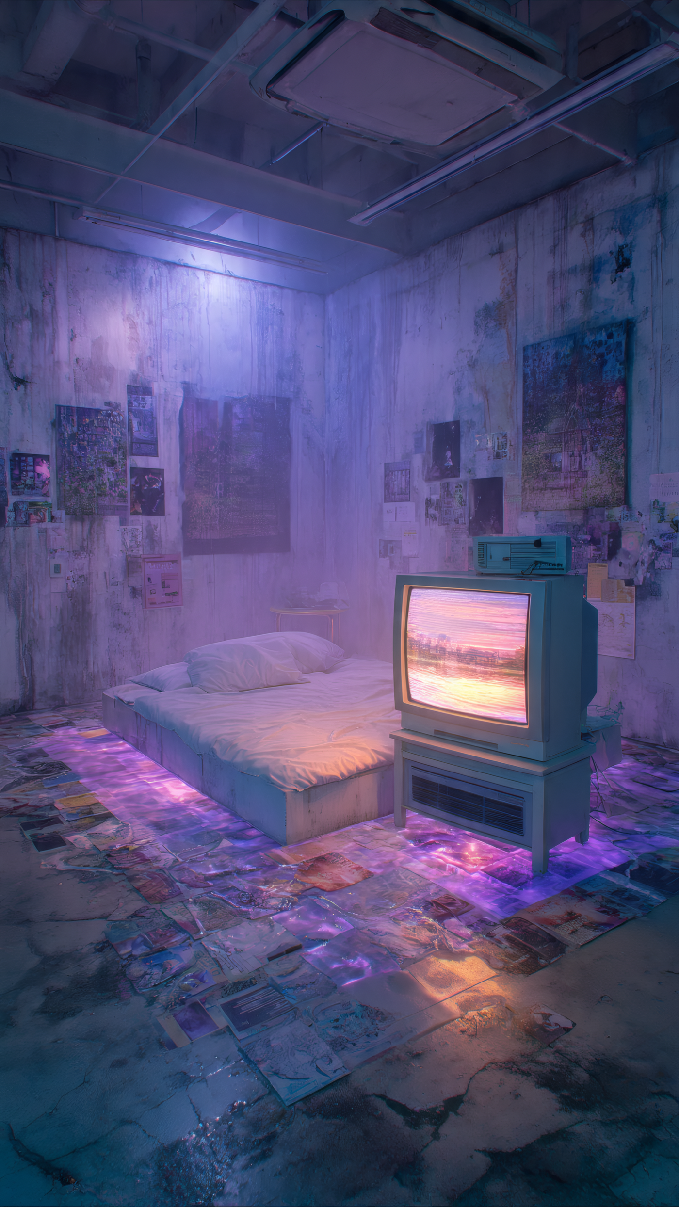Retro Bedroom with Old Tv