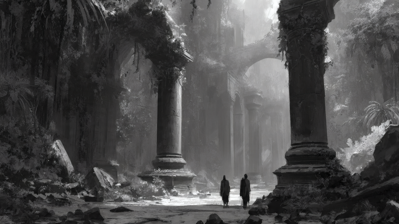 Overgrown Ancient Ruins with Figures
