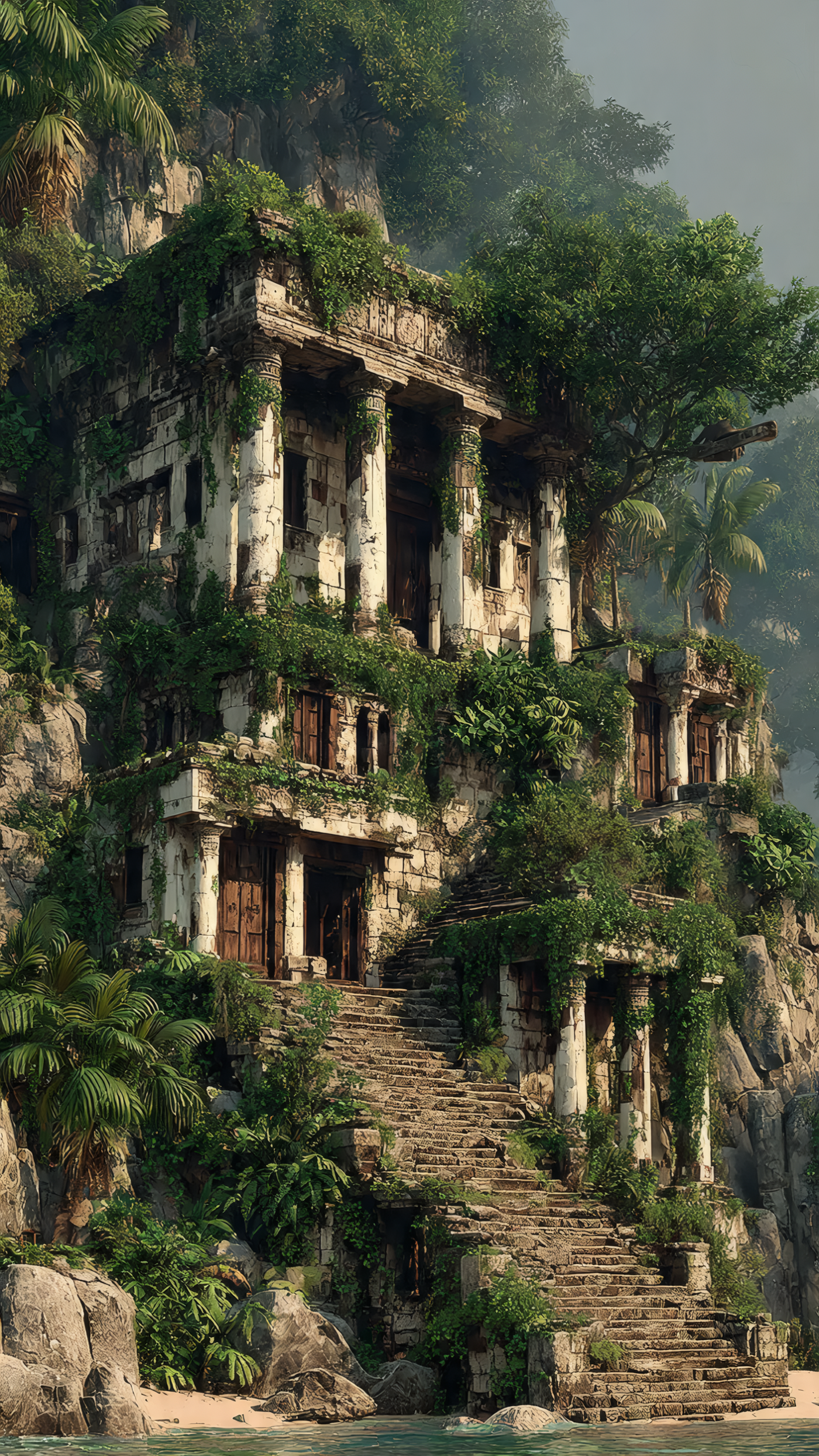 Ruins of Ancient Temple Overgrown with Foliage