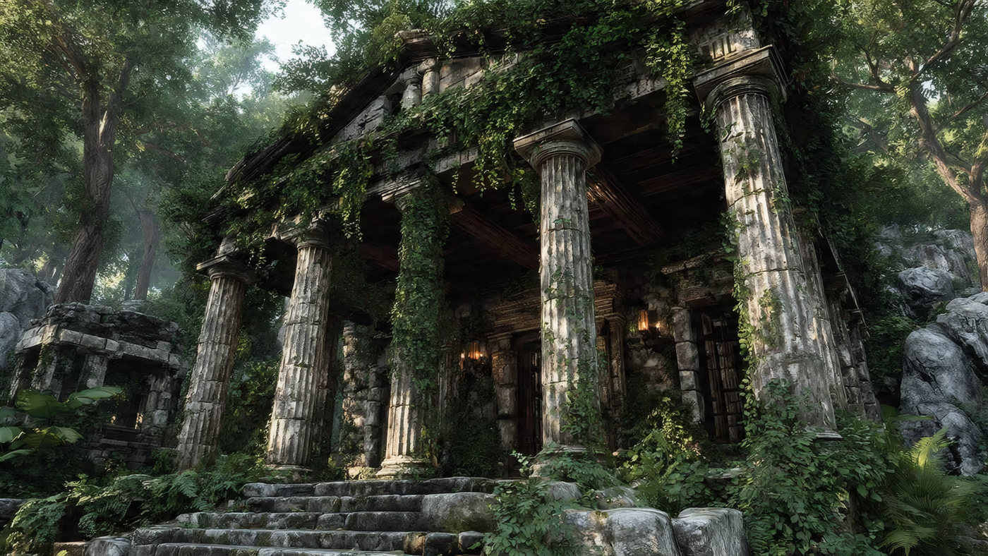 Ancient Ruins Overgrown with Greenery