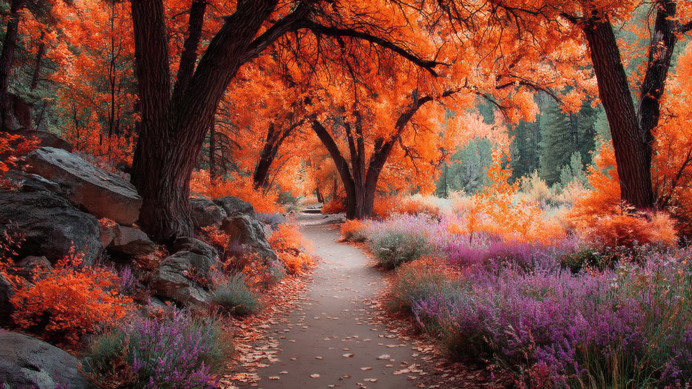 Autumn Path Through Colorful Forest Landscape