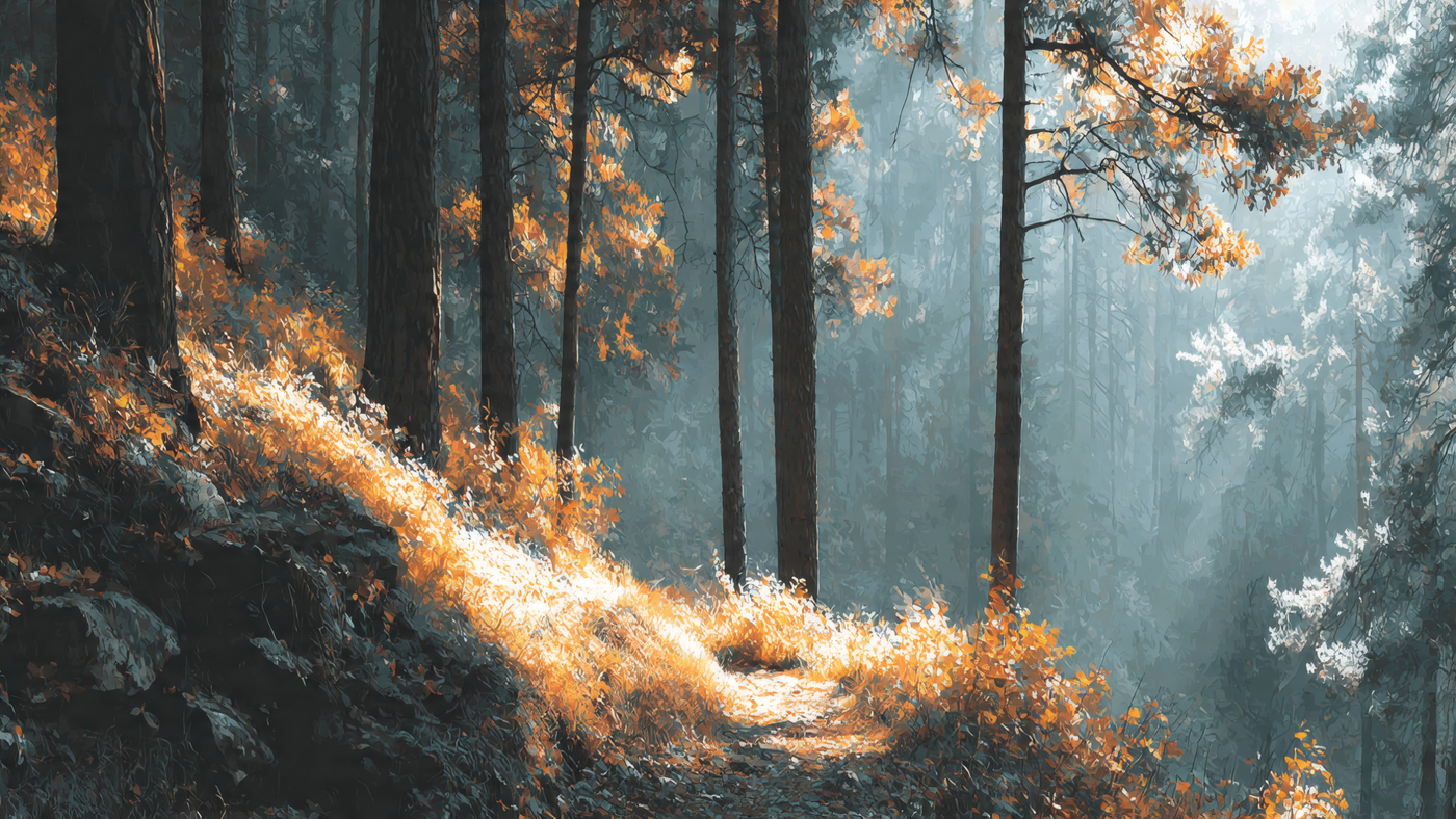 Sunlit Autumn Forest Path Nature Scenery