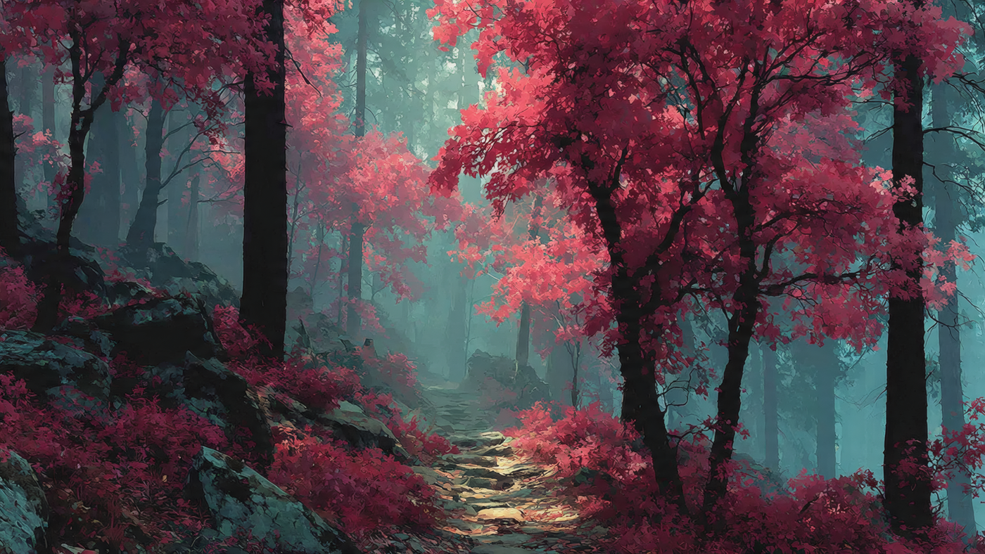 Pink Forest Path Scenic Landscape