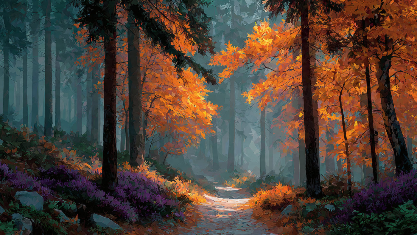 Autumn Forest Path with Vibrant Colors